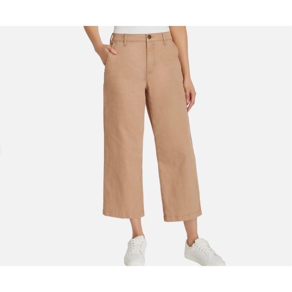 Ella Moss Womens Tan Khaki Wide Leg Cropped Pants High Rise •14• Coastal Grandma